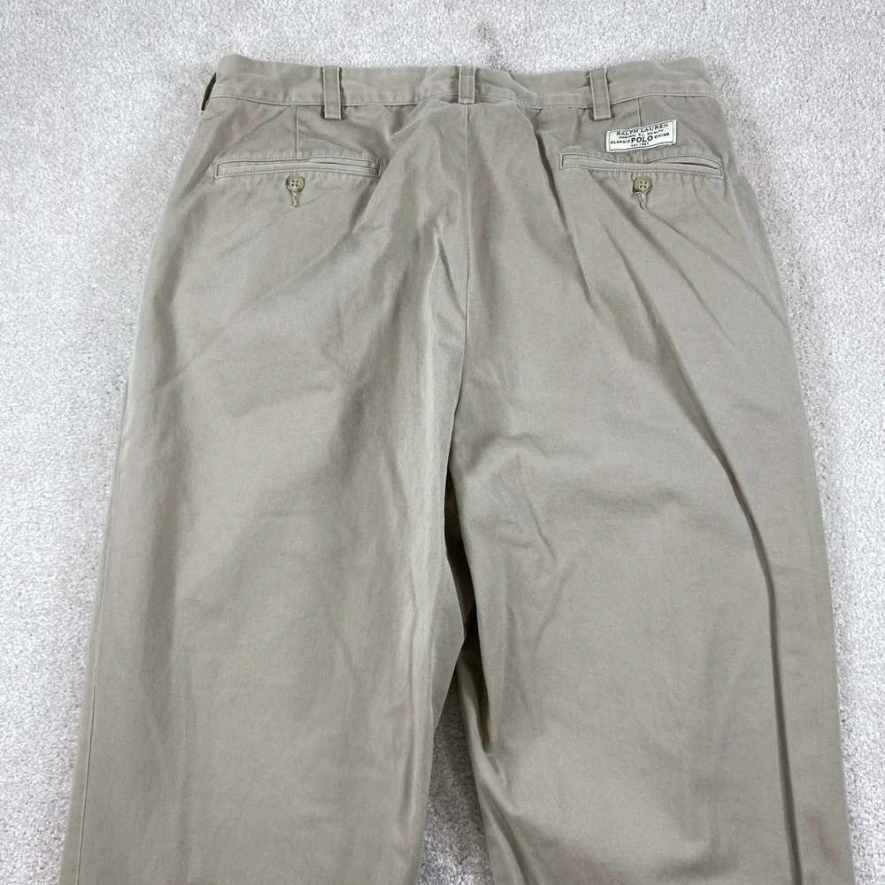 Vintage Polo Ralph Lauren Andrew Pant Mens 34x34 Tan Double Pleated Cotton Chino
